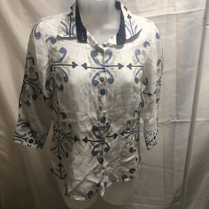 Dea Positano Women’s Linen Blouse XS Blue Button Up excellent condition